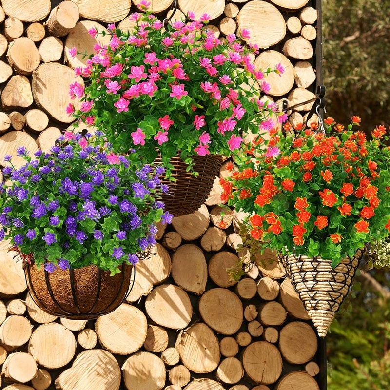 KLEMOO Artificial Flowers Fake Outdoor UV Resistant Boxwood Plants Shrubs 4 Pack, Faux Plastic Greenery for Indoor Outside Hanging Planter Home Office Wedding Farmhouse Decor (Pink) - Image 5